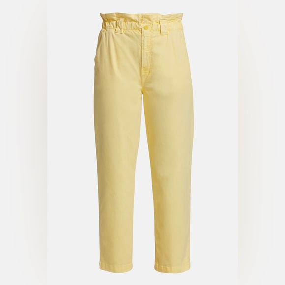 MOTHER YOYO RUFFLE GREASER ANKLE Straight Jeans Yellow Paperbag Waist Size 29